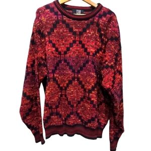 L/XL Vintage TSR Jumper Sweater 80s Geometric Aztec USA Made Oversized Colorful